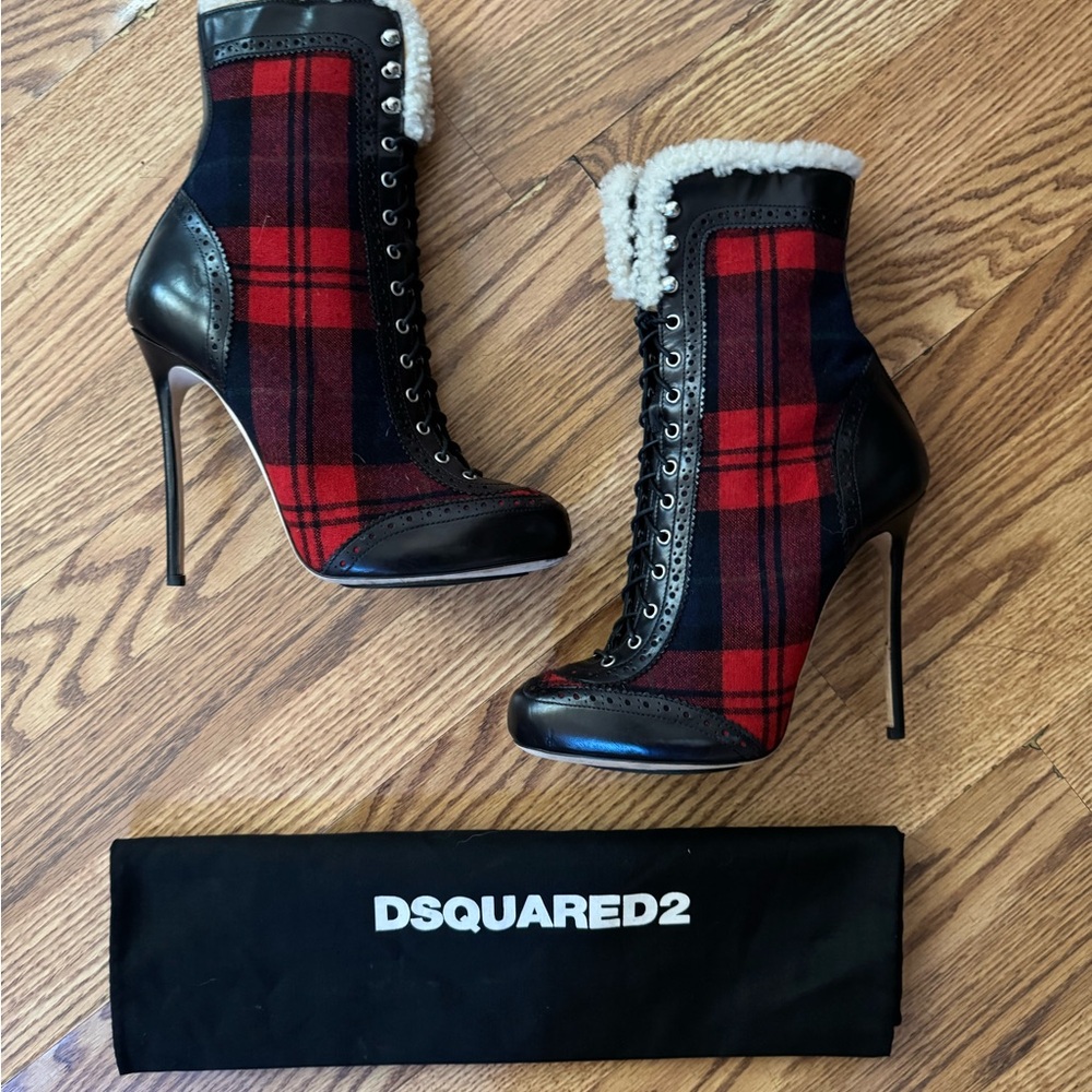 DSQUARED2 Women's Red Plaid High Heel Boots